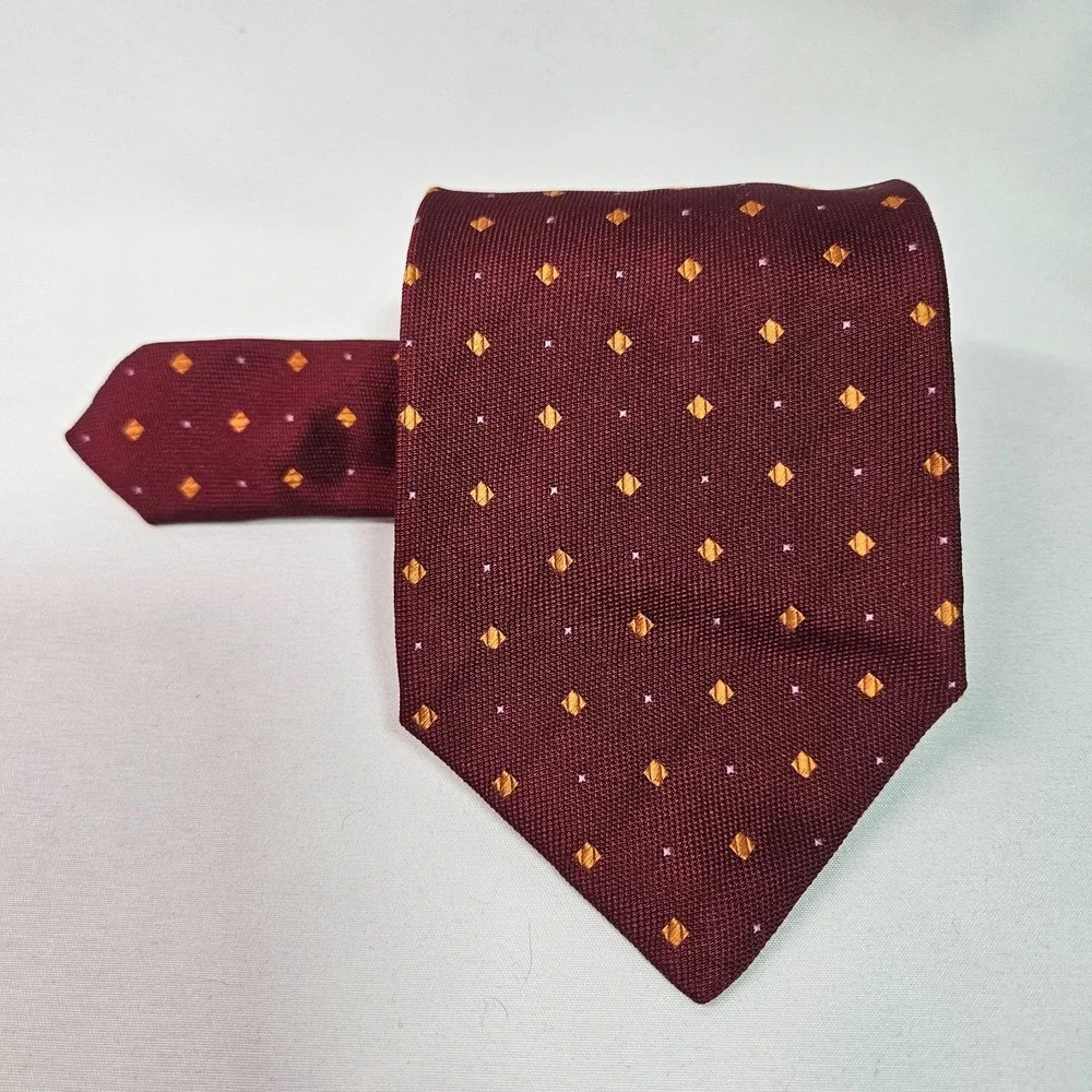 NH 1888‎ 100% Silk Made in Italy Men Tie Geometric Red 3.5